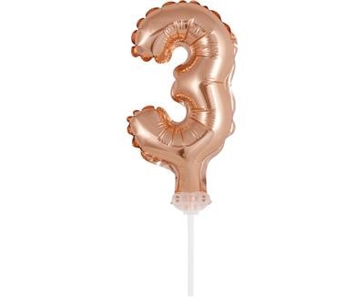 Balon foliowy 13 cm na patyczku "Cyfra 3", różowo-