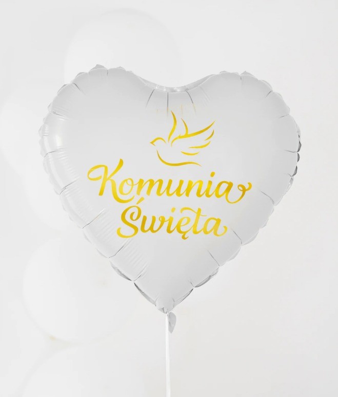 Balon foliowy biały serce Komunia Święta 45 cm Balon foliowy biały serce Komunia Święta 45 cm