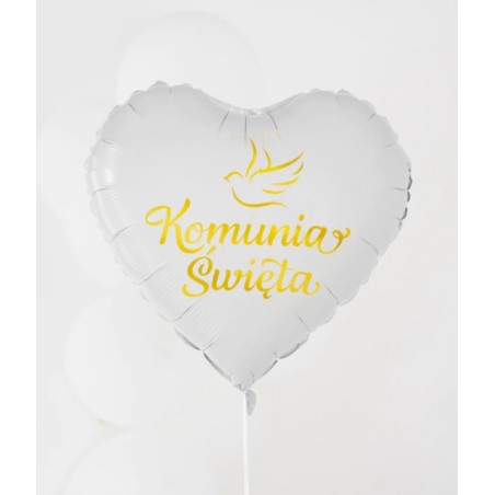 Balon foliowy biały serce Komunia Święta 45 cm
