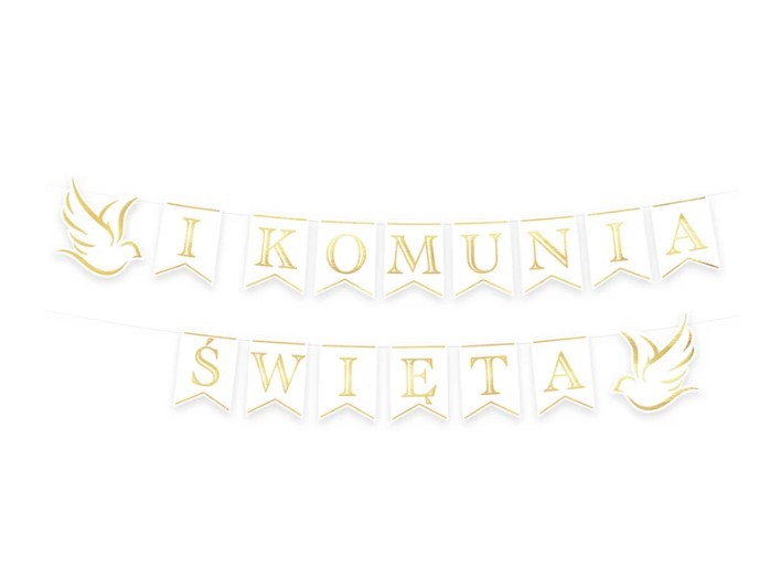 Baner komunijny I Komunia Święta biało-złoty 250cm Baner komunijny I Komunia Święta biało-złoty 250cm