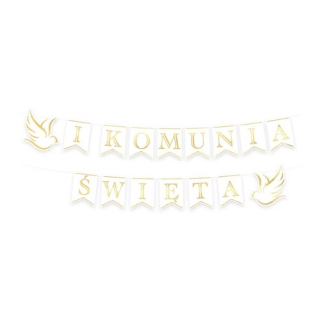 Baner komunijny I Komunia Święta biało-złoty 250cm