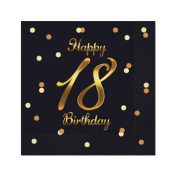 Serwetki B&C Happy 18 Birthday, czarne, nadruk zło
