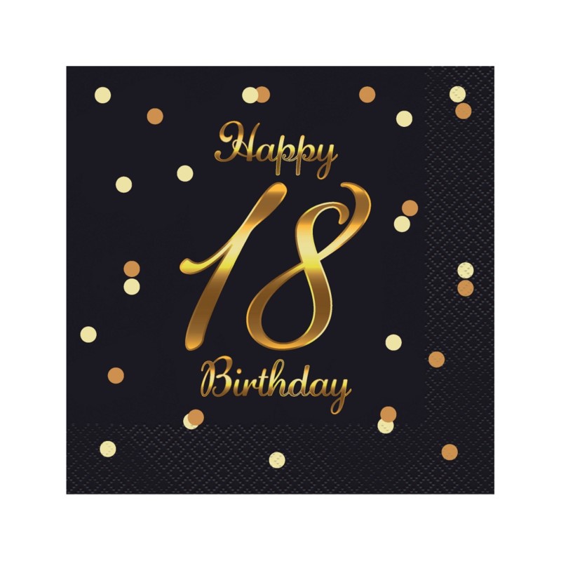 Serwetki B&C Happy 18 Birthday, czarne, nadruk zło