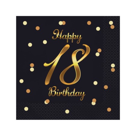 Serwetki B&C Happy 18 Birthday, czarne, nadruk zło