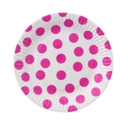Talerzyki papierowe Groszki (magenta),18 cm,6 szt