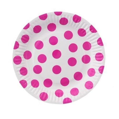 Talerzyki papierowe Groszki (magenta),18 cm,6 szt
