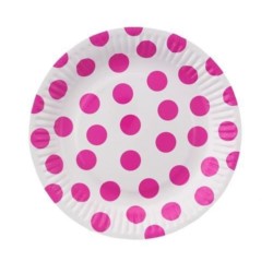 Talerzyki papierowe Groszki (magenta),18 cm,6 szt