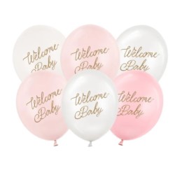 Balony 30 cm, Welcome Baby, mix różowy 6 szt.