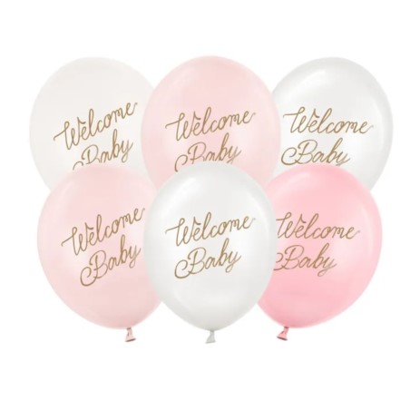 Balony 30 cm, Welcome Baby, mix różowy 6 szt.