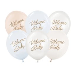 Balony 30 cm, Welcome Baby, mix niebieski 6 szt.