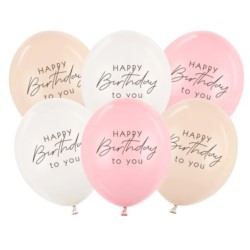 Balony 30 cm, Happy Birthday, mix różowy 6 szt.