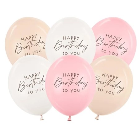 Balony 30 cm, Happy Birthday, mix różowy 6 szt.