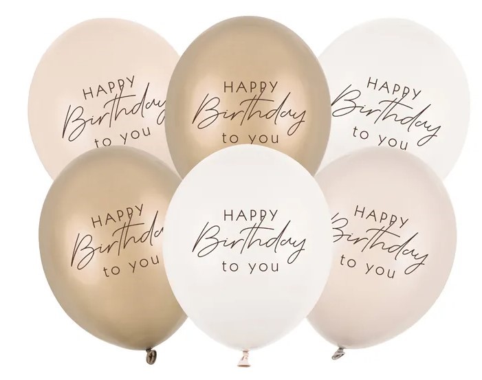 Balony 30 cm, Happy Birthday, mix beżowy 6 szt. Balony 30 cm, Happy Birthday, mix beżowy 6 szt.