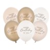 Balony 30 cm, Happy Birthday, mix beżowy 6 szt.