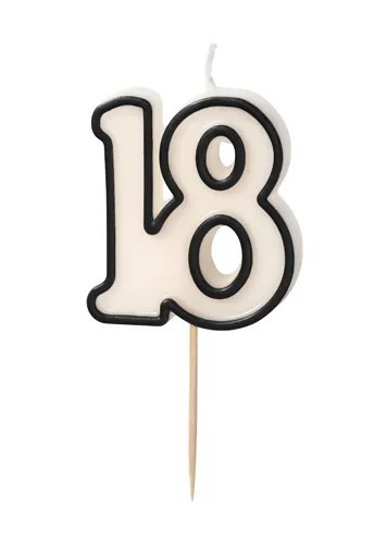 Świeczka urodzinowa liczba 18, 5,5cm, biało-czarny