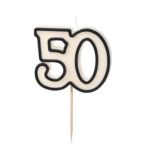 Świeczka urodzinowa liczba 50, 5,5cm, biało-czarny Świeczka urodzinowa liczba 50, 5,5cm, biało-czarny