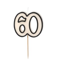 Świeczka urodzinowa liczba 60, 5,5cm, biało-czarny