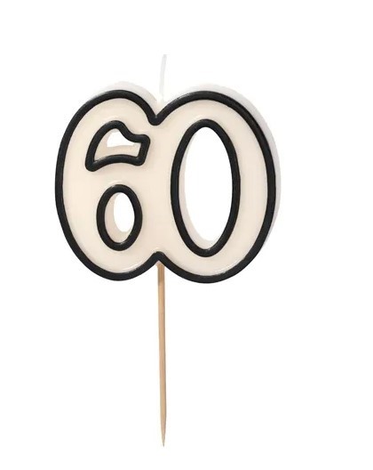 Świeczka urodzinowa liczba 60, 5,5cm, biało-czarny Świeczka urodzinowa liczba 60, 5,5cm, biało-czarny