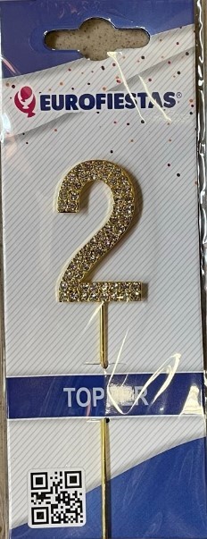 Topper złoty z diamentami "2" 10 cm