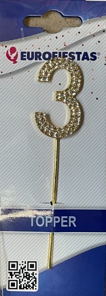 Topper złoty z diamentami "3" 10 cm Topper złoty z diamentami "3" 10 cm