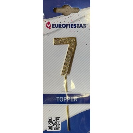 Topper złoty z diamentami "7" 10 cm