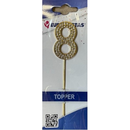 Topper złoty z diamentami "8" 10 cm