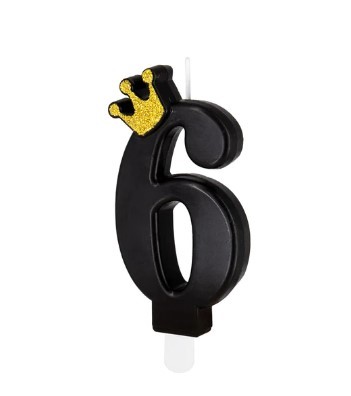 Świeczka czarna ze złotą koroną cyfra "6"
