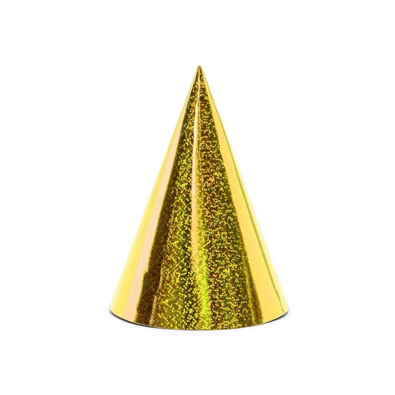 Czapeczki holograficzne, złoty, 10cm (6 szt.)