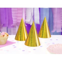 Czapeczki holograficzne, złoty, 10cm (6 szt.)