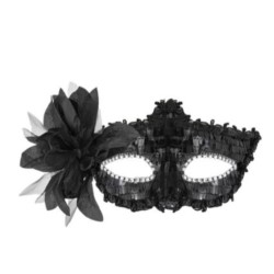 Maska karnawałowa z cekinami i kwiatem czarna