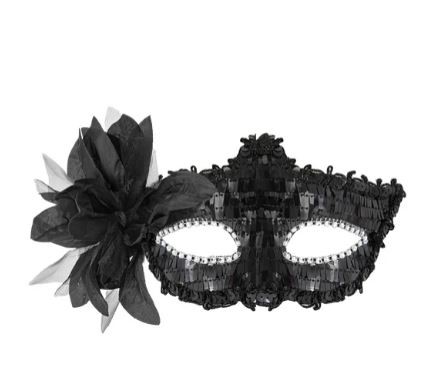 Maska karnawałowa z cekinami i kwiatem czarna