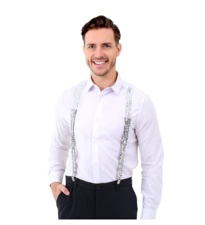 Szelki do spodni cekinowe srebrne