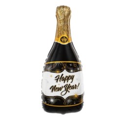 Balon foliowy Szampan Happy New Year Czarny 100cm