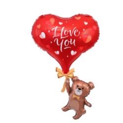 Balon foliowy Miś z Sercem napis I Love You 42X69