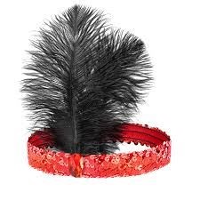 Opaska z cekinami i piórami Lata 20-te czerwona