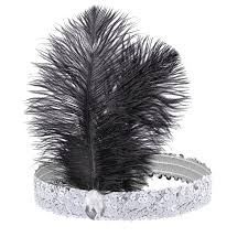 Opaska z cekinami i piórami Lata 20-te srebrna