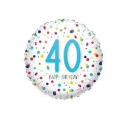 Balon, foliowy "40" Urodziny konfetti 43 cm