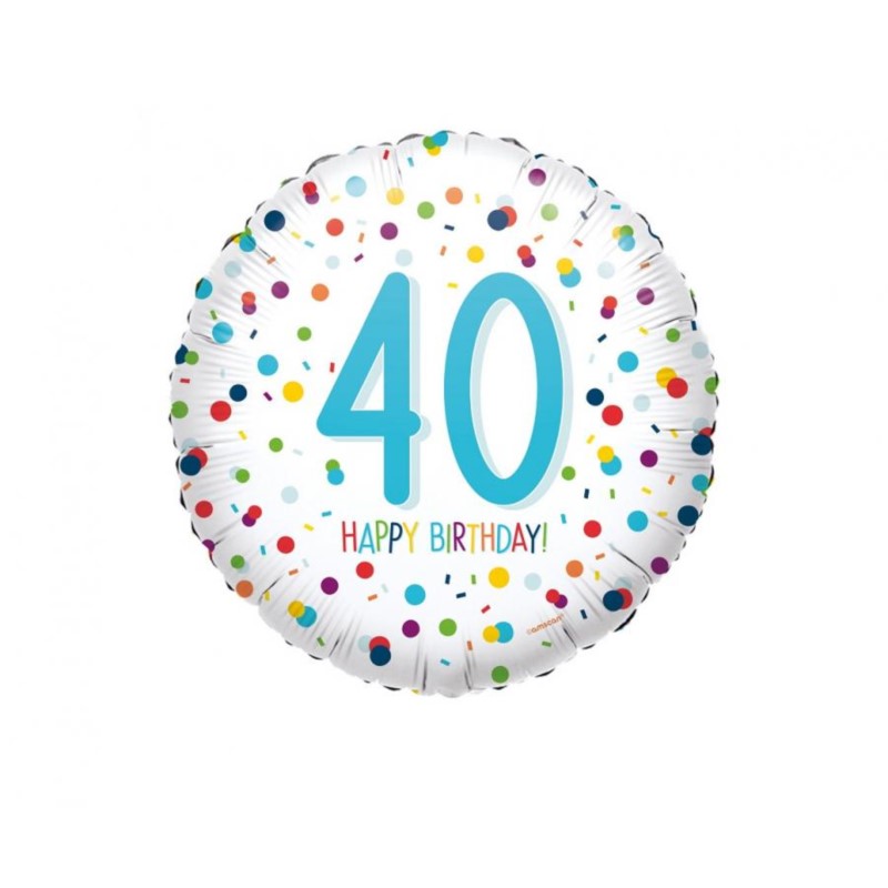 Balon, foliowy "40" Urodziny konfetti 43 cm