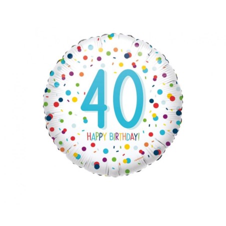 Balon, foliowy "40" Urodziny konfetti 43 cm