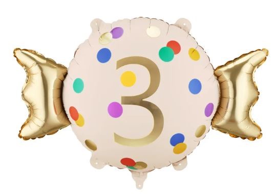 Balon foliowy Cukierek ''3'', 61x37 cm, mix