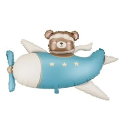 Balon foliowy Miś w Samolocie, 94x61 cm, niebieski