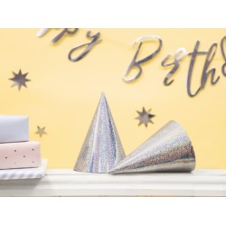 Czapeczki holograficzne, srebrny, 10cm (6 szt.)