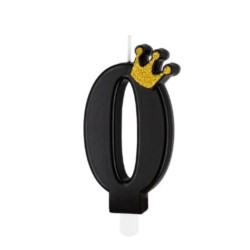 Świeczka czarna ze złotą koroną cyfra "0"