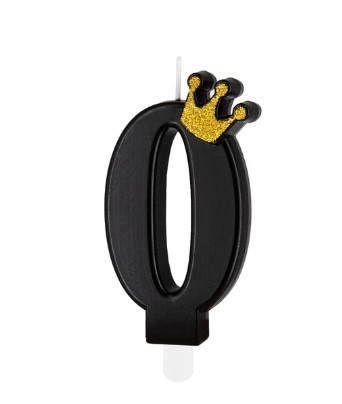 Świeczka czarna ze złotą koroną cyfra "0"