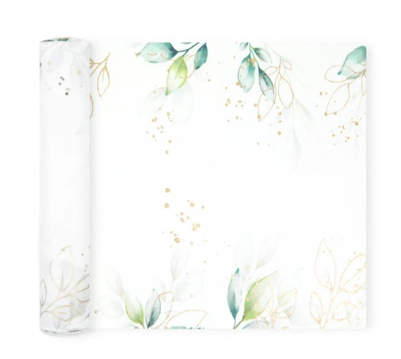 Bieżnik na stół liście ze złotym motywem roślinnym