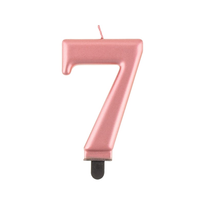 Świeczka cyferka 7, metalik różowo-złota, 8,0 cm