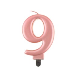 Świeczka cyferka 9, metalik różowo-złota, 8,0 cm