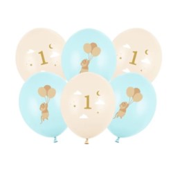 Balony 30 cm, Myszki z cyferką 1, Light Blue