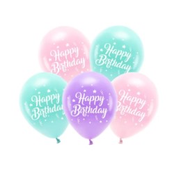 Balony Eco 26 cm, Happy Birthday, różowy