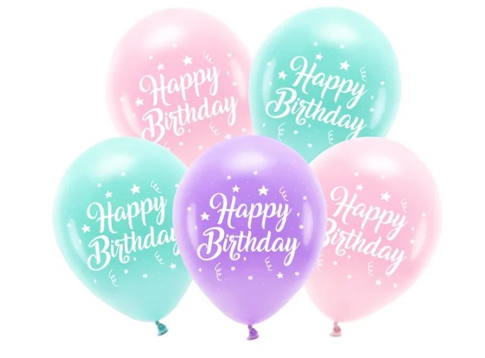 Balony Eco 26 cm, Happy Birthday, różowy